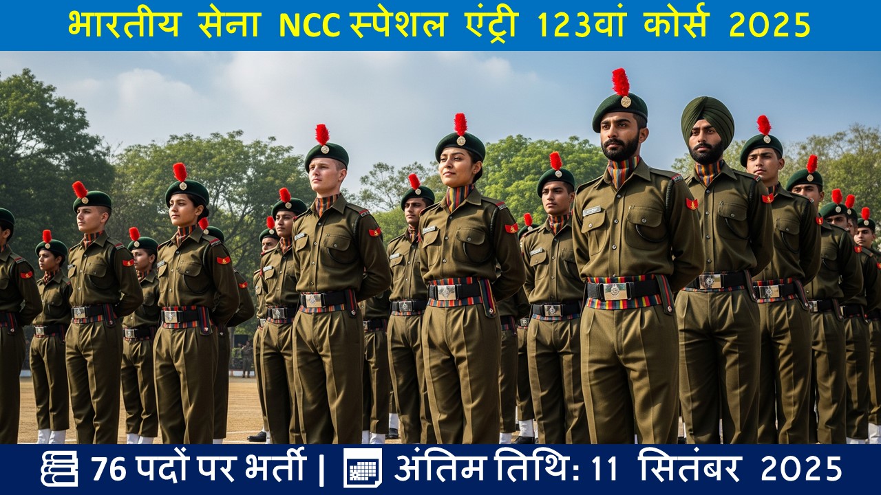भारतीय सेना NCC स्पेशल एंट्री 123वां कोर्स 2025